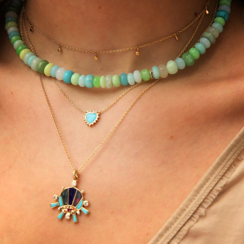 Scosha | Diamond, Turquoise + 10k Gold Heart Necklace | Firecracker