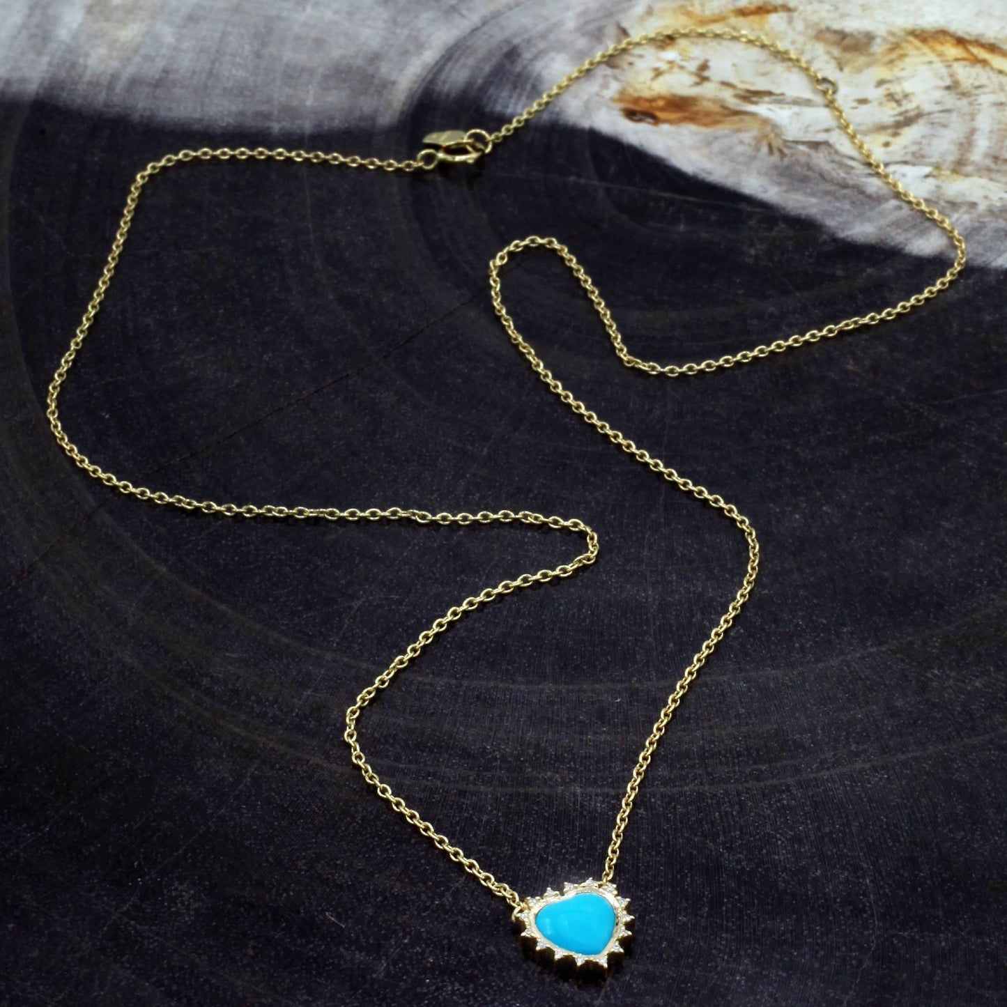 Scosha | Diamond, Turquoise + 10k Gold Heart Necklace | Firecracker