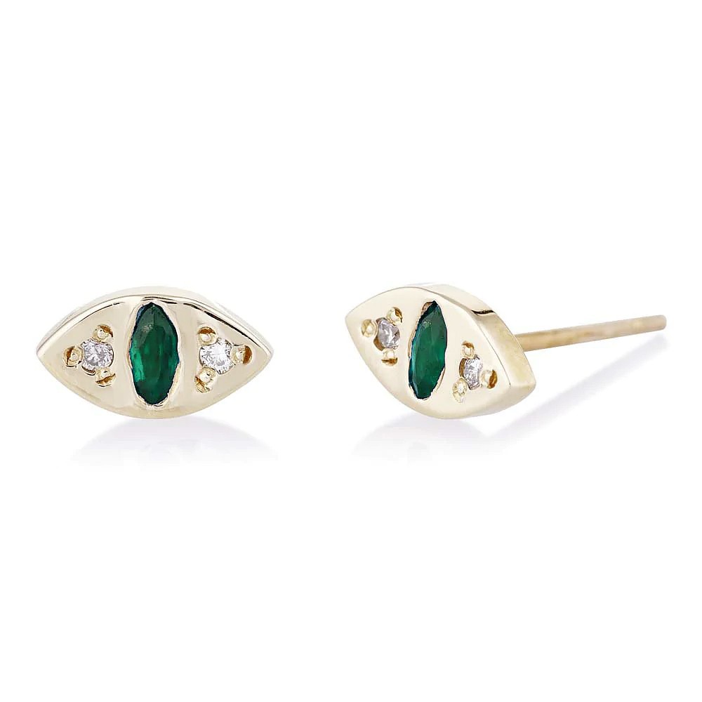 Scosha | Emerald + 10k Gold "Cat Eye" Stud Earring | Firecracker
