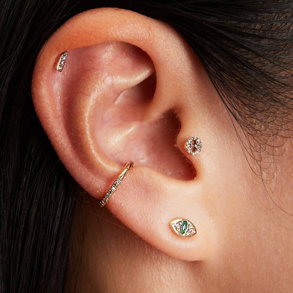 Scosha | Emerald + 10k Gold "Cat Eye" Stud Earring | Firecracker