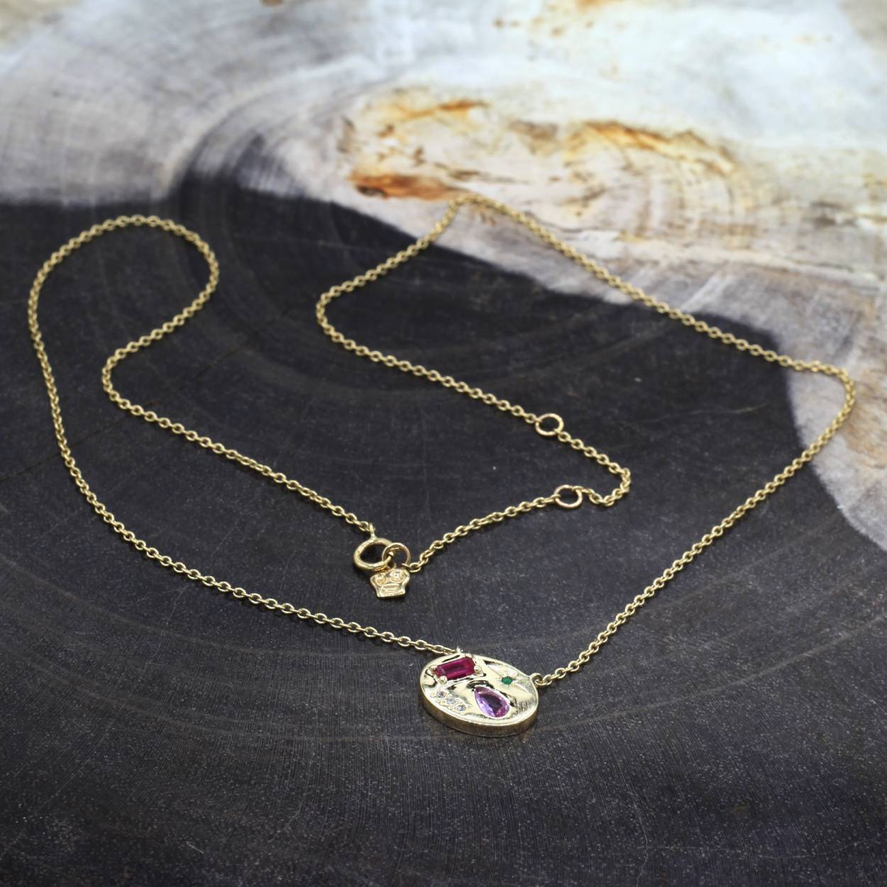 Scosha | Pink Night Market + 10k Gold Signet Necklace | Firecracker