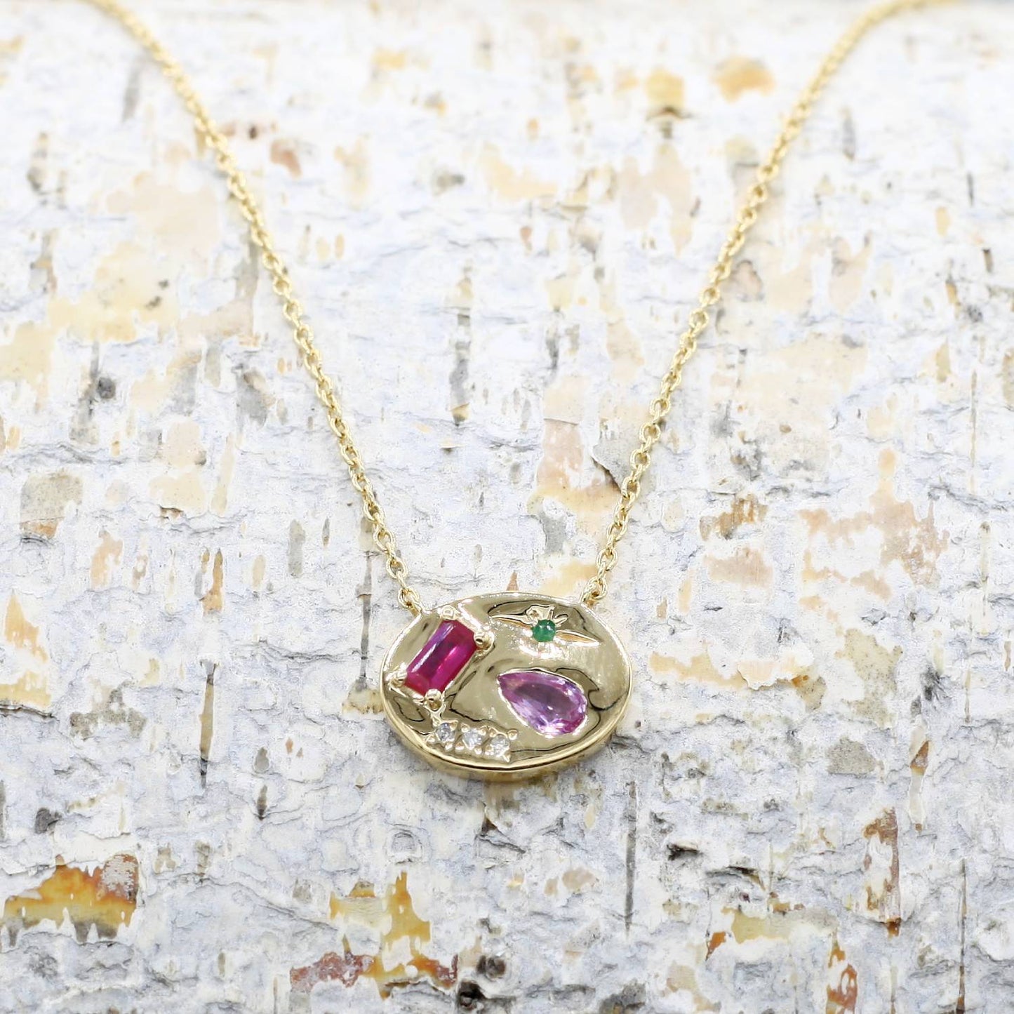 Scosha | Pink Night Market + 10k Gold Signet Necklace | Firecracker