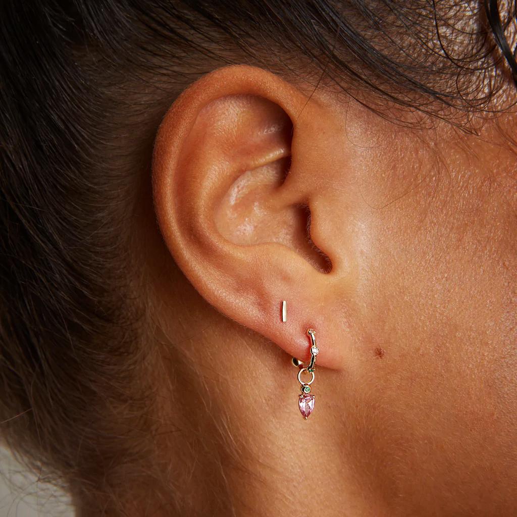 Scosha | Pink Tourmaline + 10k Gold Droplet Earring Charm | Firecracker