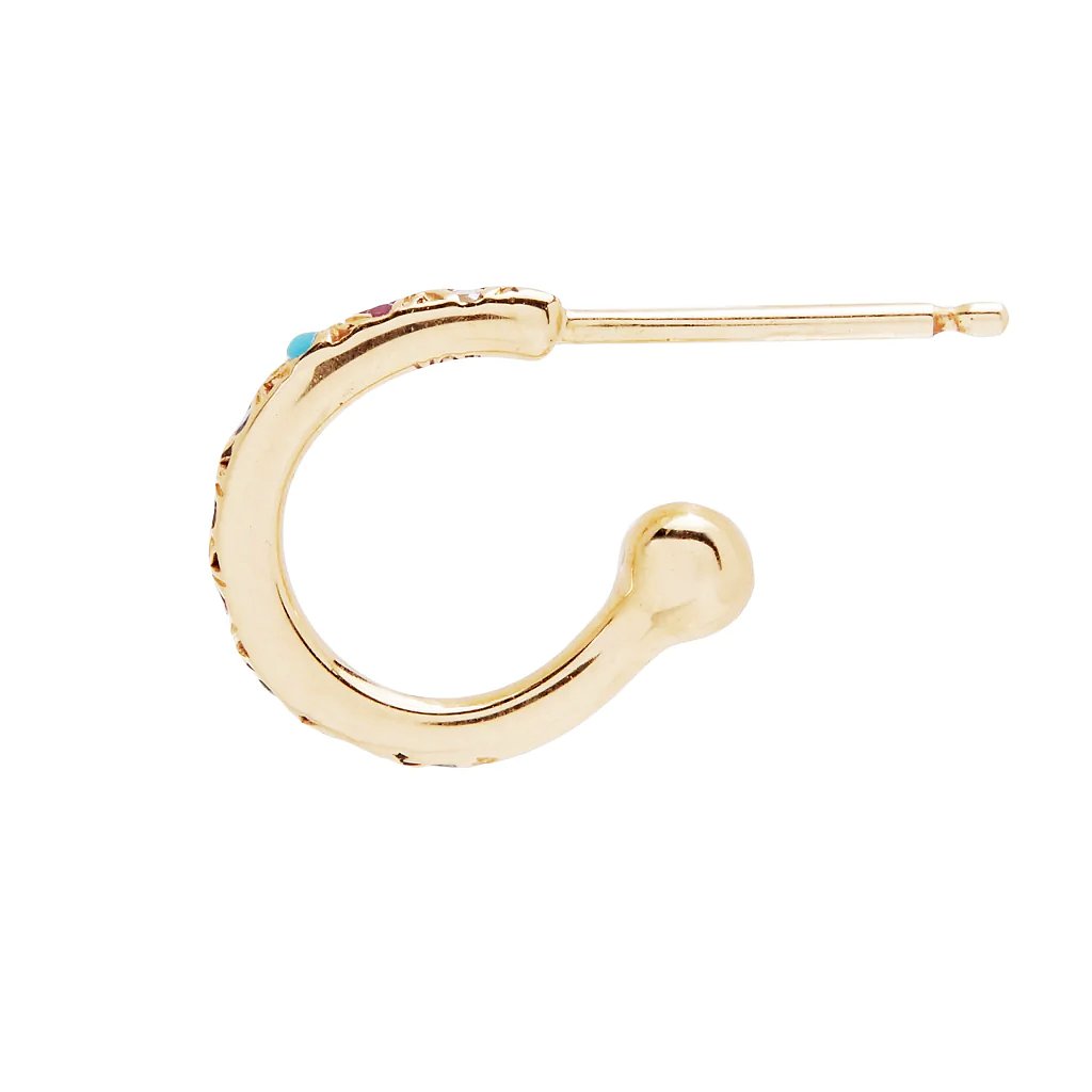 Scosha | Rainbow Gemstone + 10k Gold Huggie Earring | Firecracker