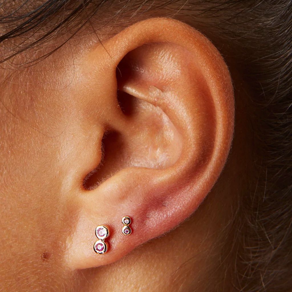 Scosha | Ruby, Pink Sapphire + 10k Gold Infinity Stud Earring |  Firecracker