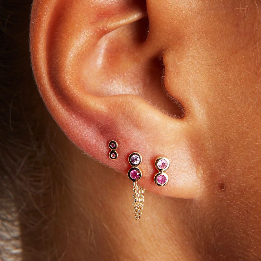 Scosha | Ruby, Pink Sapphire + 10k Gold Infinity Stud Earring |  Firecracker