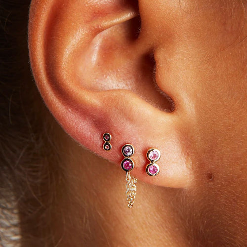 Scosha | Ruby, Pink Sapphire + 10k Gold Infinity Stud Earring |  Firecracker