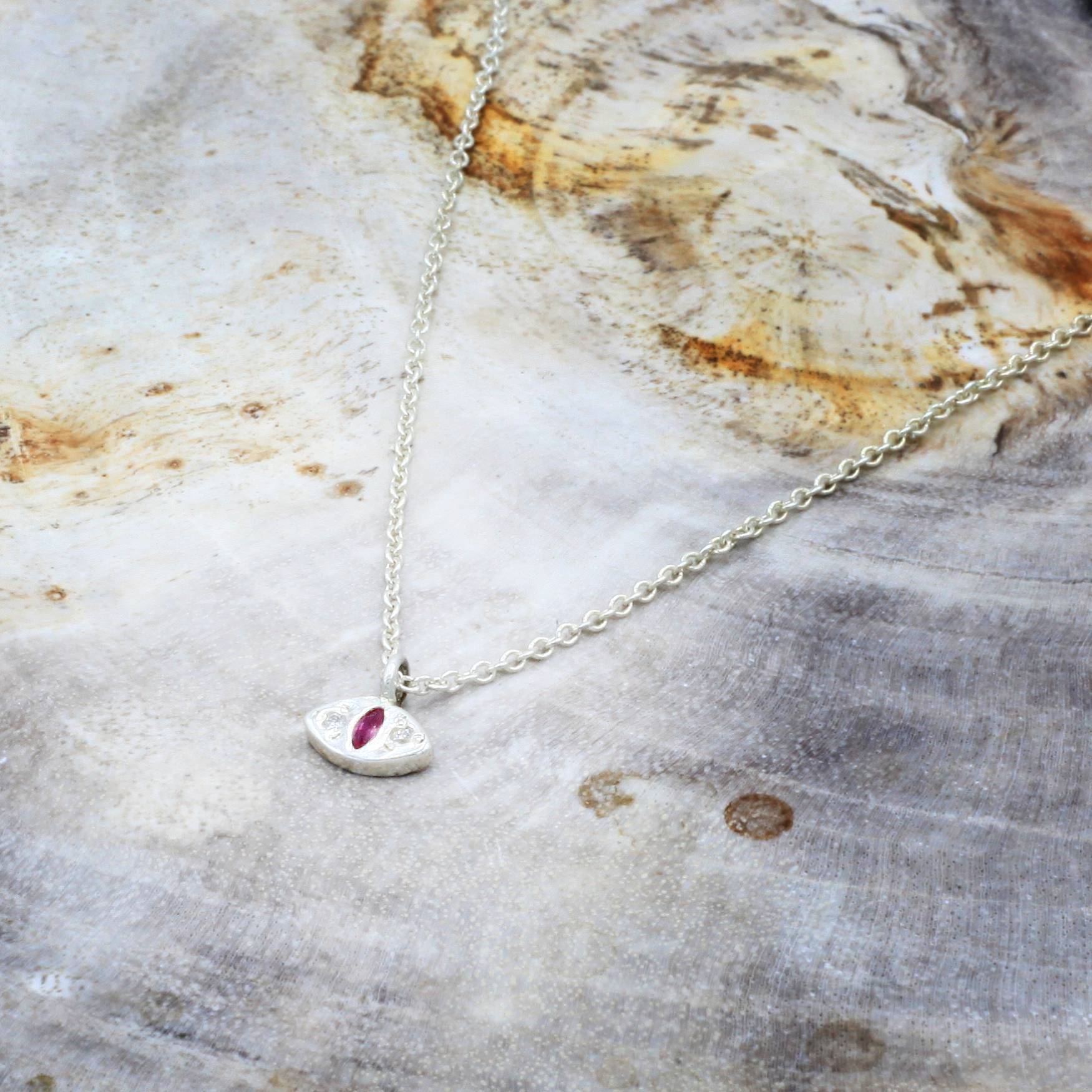 Scosha | Ruby + Sterling Silver Cat Eye Pendant Necklace | Firecracker