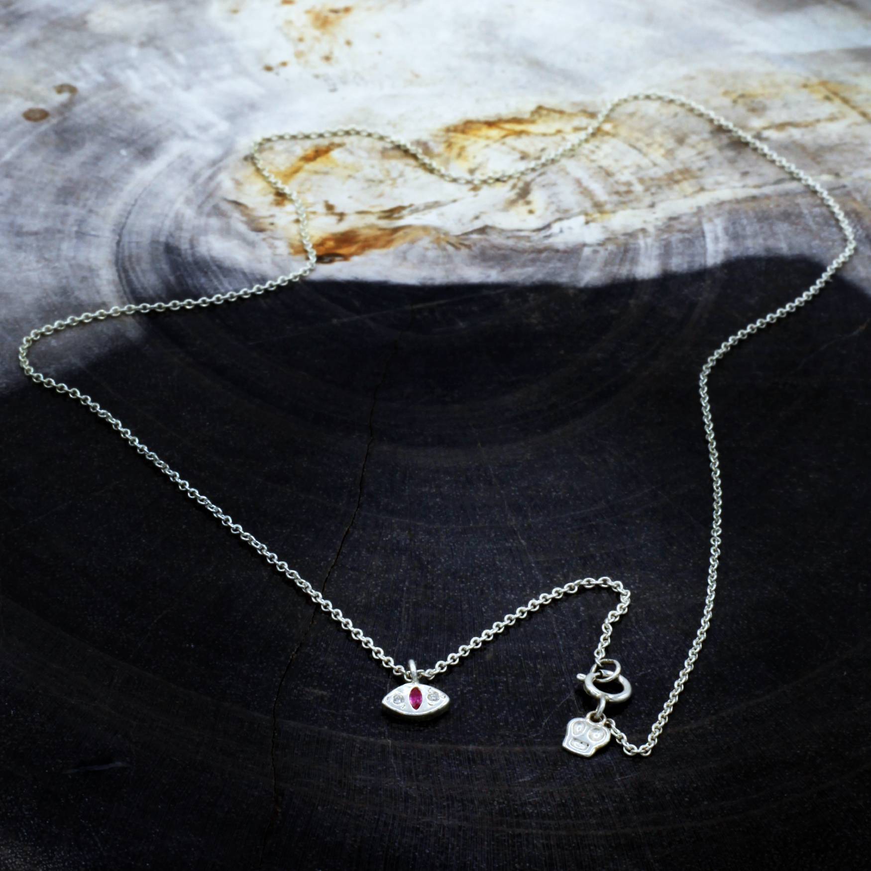 Scosha | Ruby + Sterling Silver Cat Eye Pendant Necklace | Firecracker