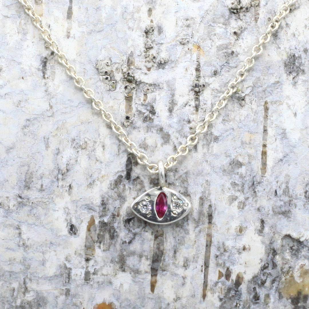 Scosha | Ruby + Sterling Silver Cat Eye Pendant Necklace | Firecracker
