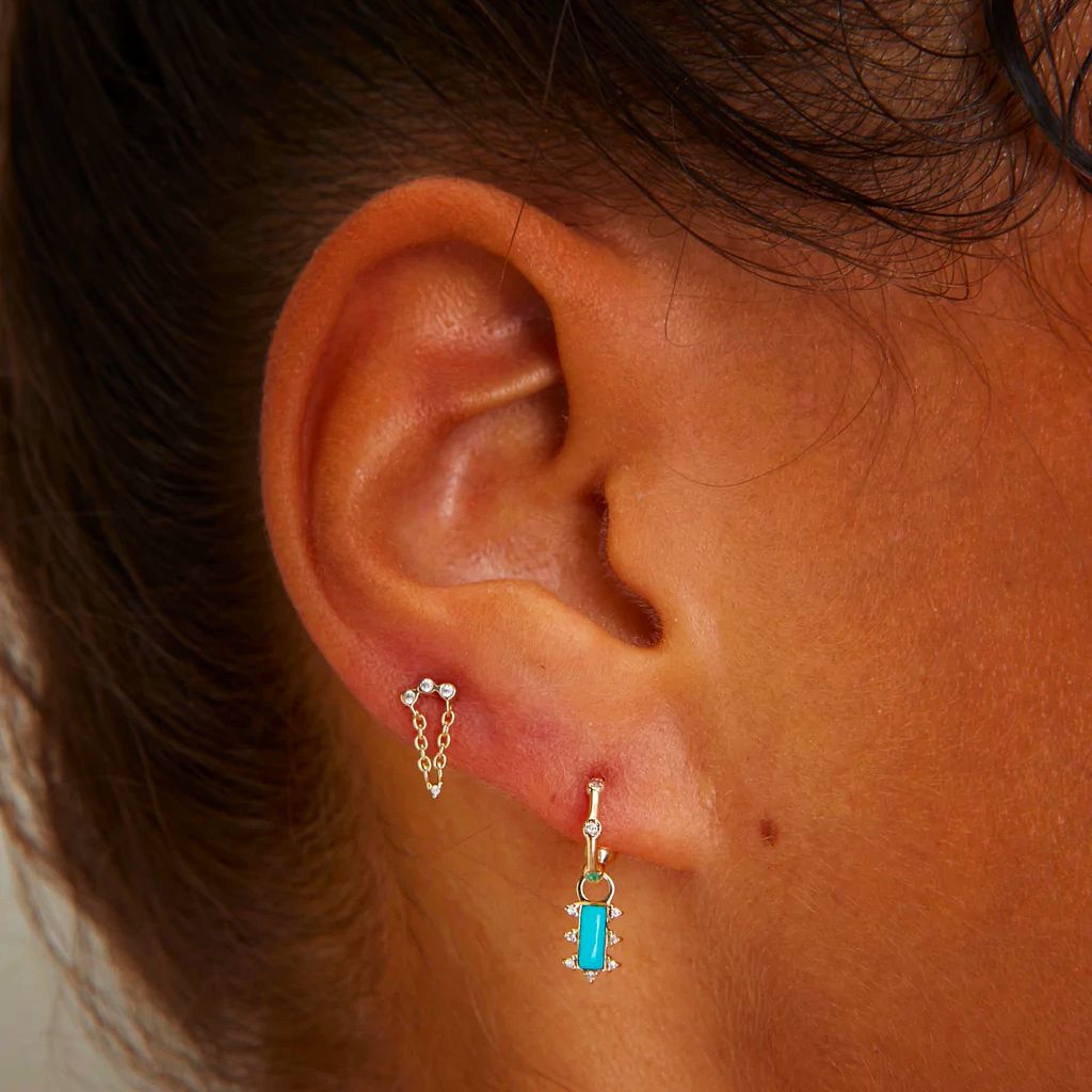 Scosha | Turquoise + Diamond 10k Gold "Mosaic" Earring Charm | Firecracker
